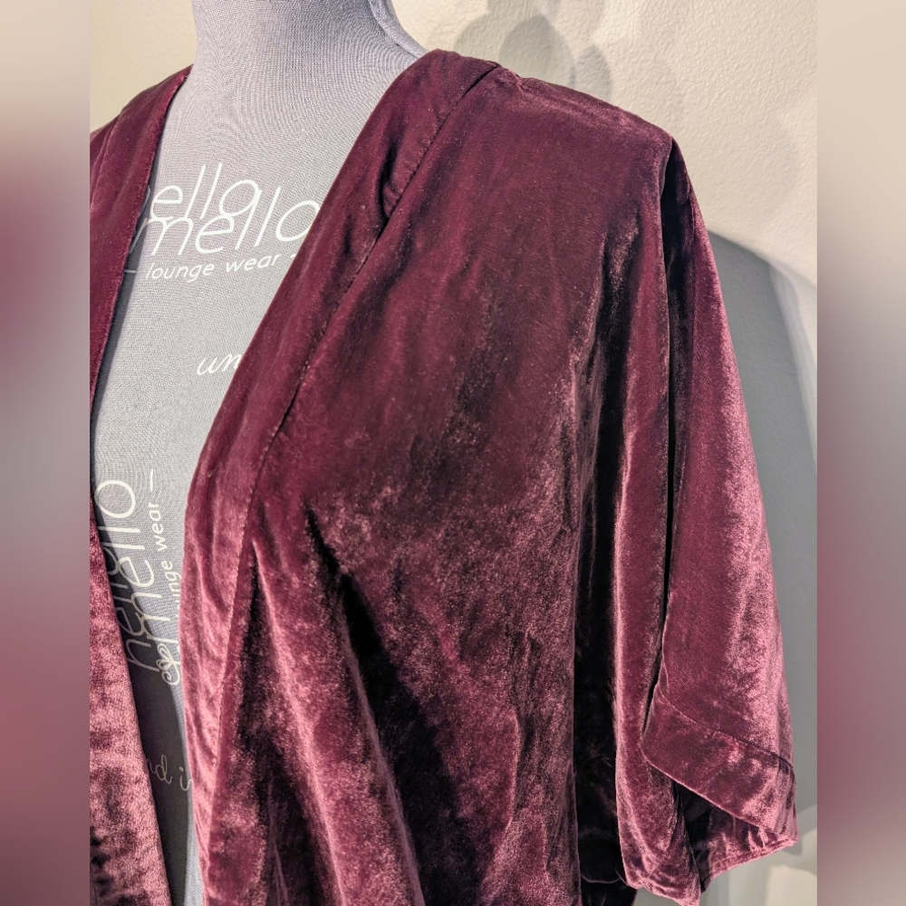 Aritzia Talula Velvet Fawkner Dolman Open Kimono Cardigan Burgundy XXS XS - Picture 4 of 11
